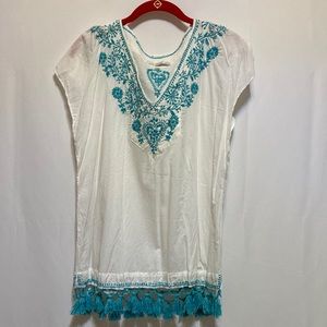 SUBTLE LUXURY BLUE EMBROIDERY SLEEVELESS BLOUSE